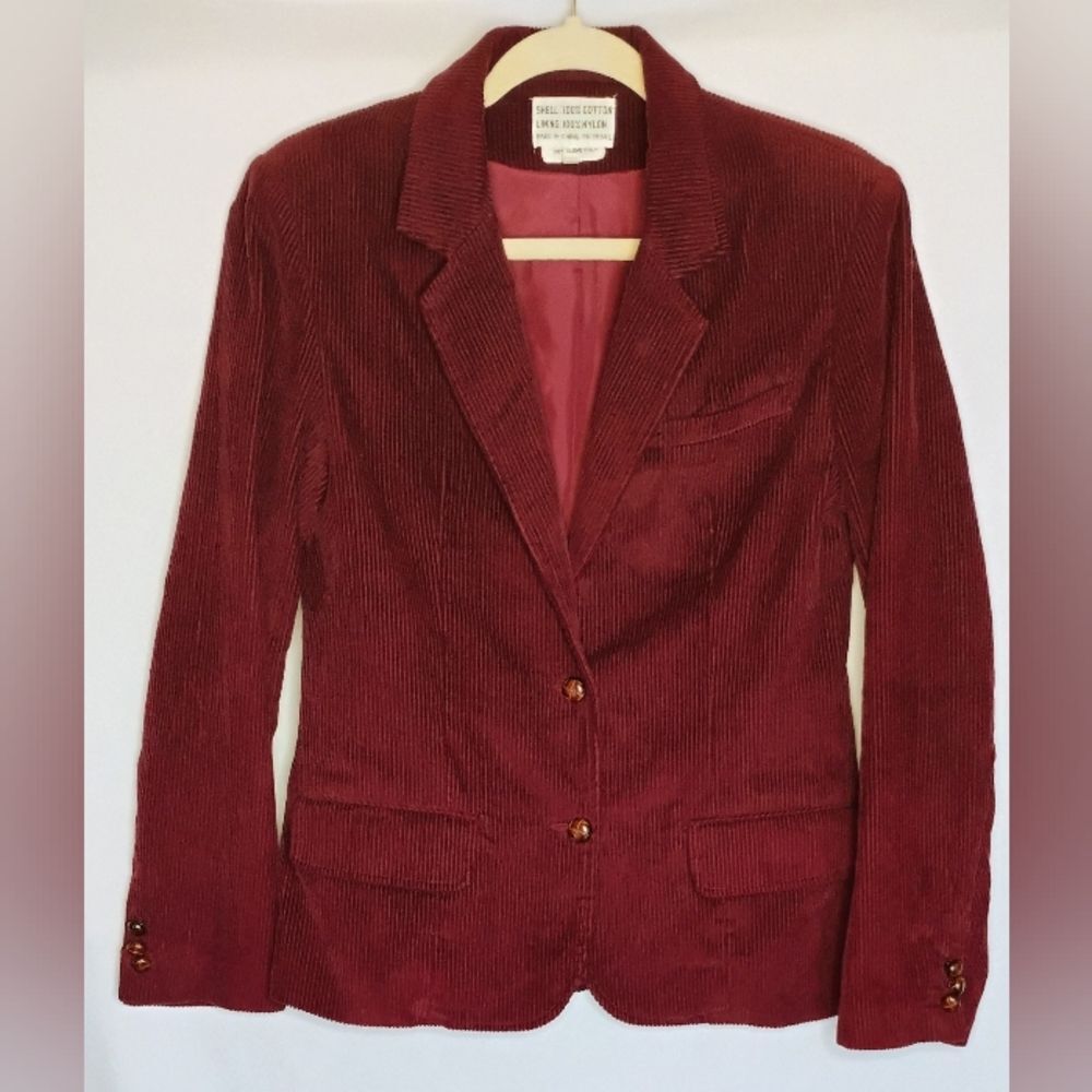 Vintage Burgundy Corduroy Jacket Blazer Women's Sz 9/10 Cotton Nylon Lined Y-3